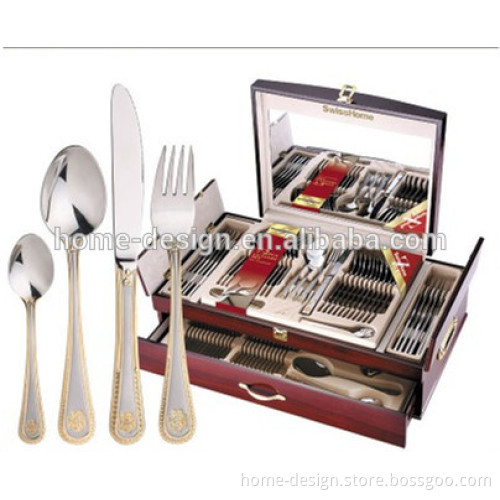 SUS 304 or 18/10,18/8,18/0 Stainless steel 72 / 86 / 128 pcs golden cutlery set